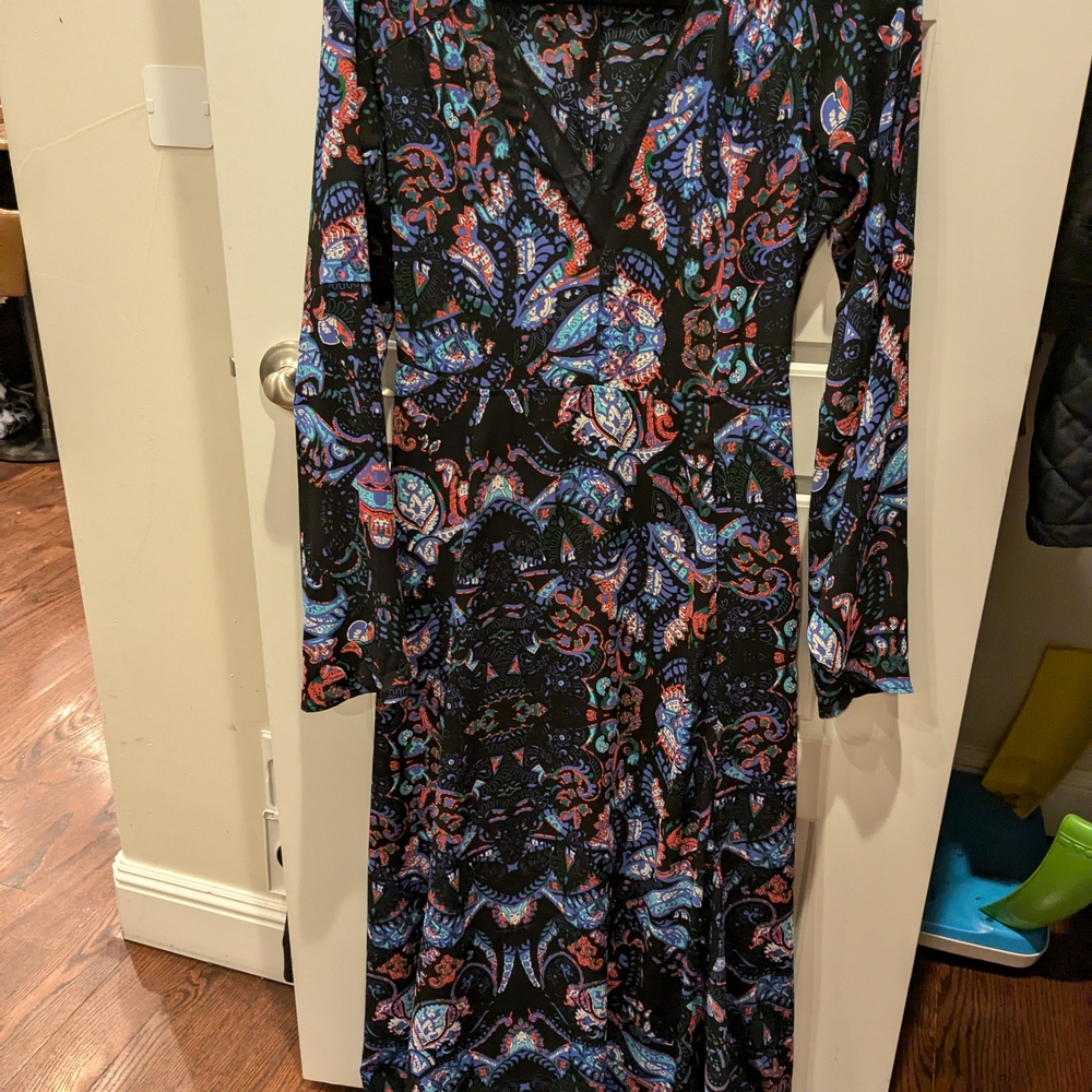 Elegant Black and Multicolor Paisley Dress